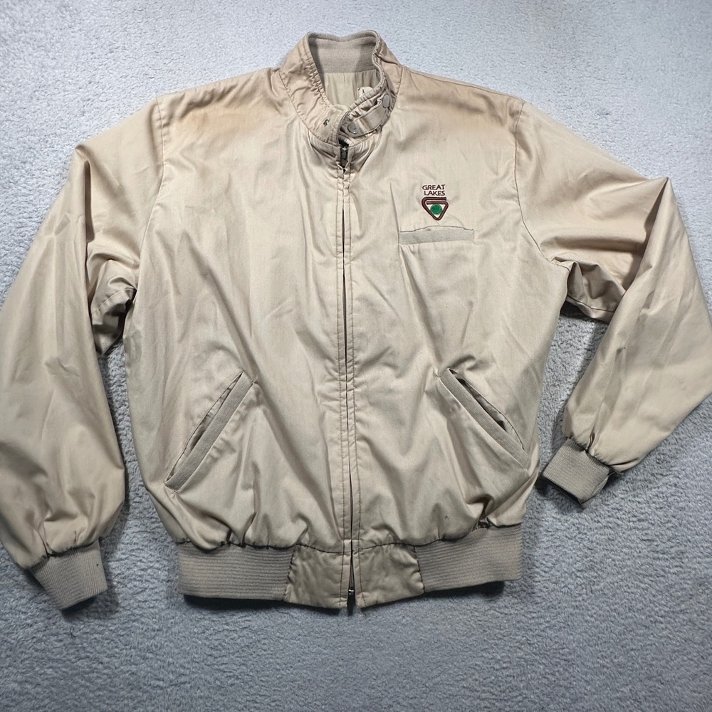 Vintage Great Lakes Harrington Jacket Mens L Tan Full Zip Bomber Workwear Faded